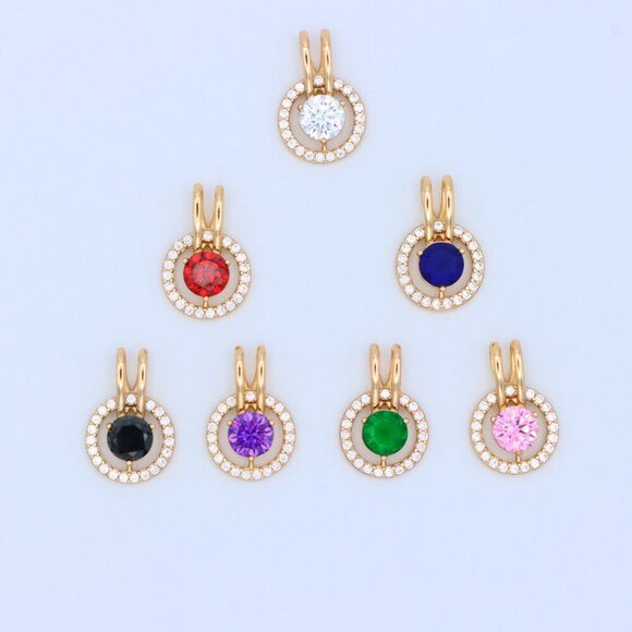 "Round Green Pendant with Halo Stones in Gold Finish for Elegant Look, XPPT1714 - Picture 10 of 13